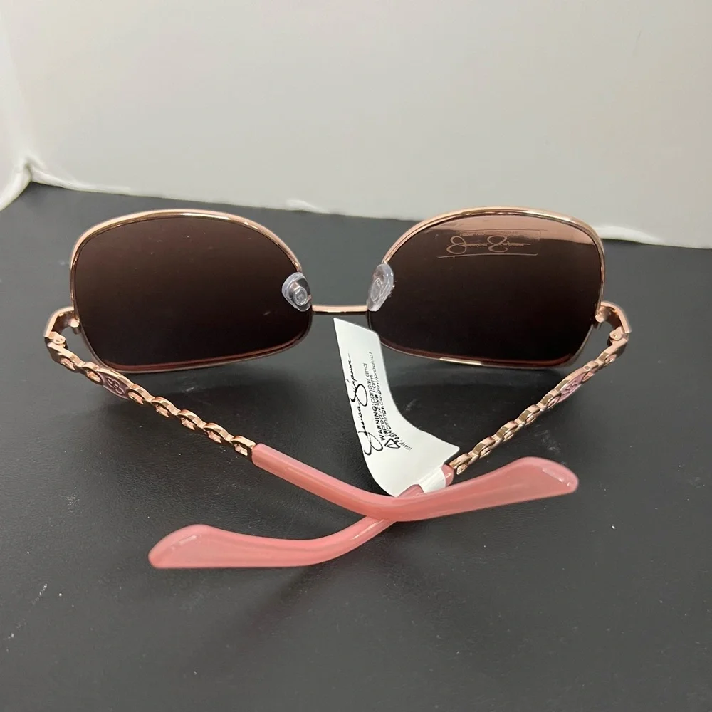 Jessica Simpson Metal Chain UV Protective Square Sunglasses Pink Gold Nude